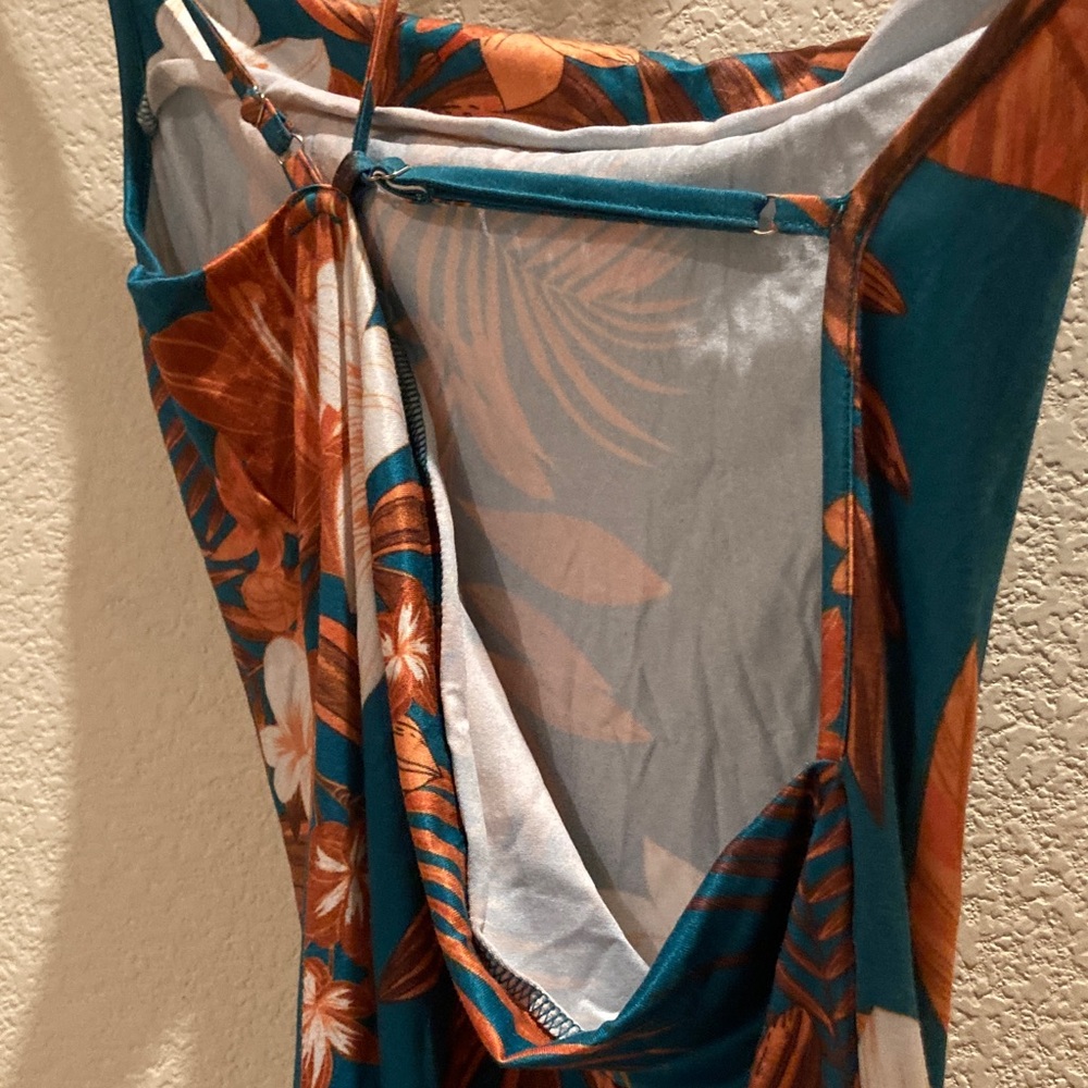 SHEIN Teal and Brown Floral Dress - Picture 3 of 4